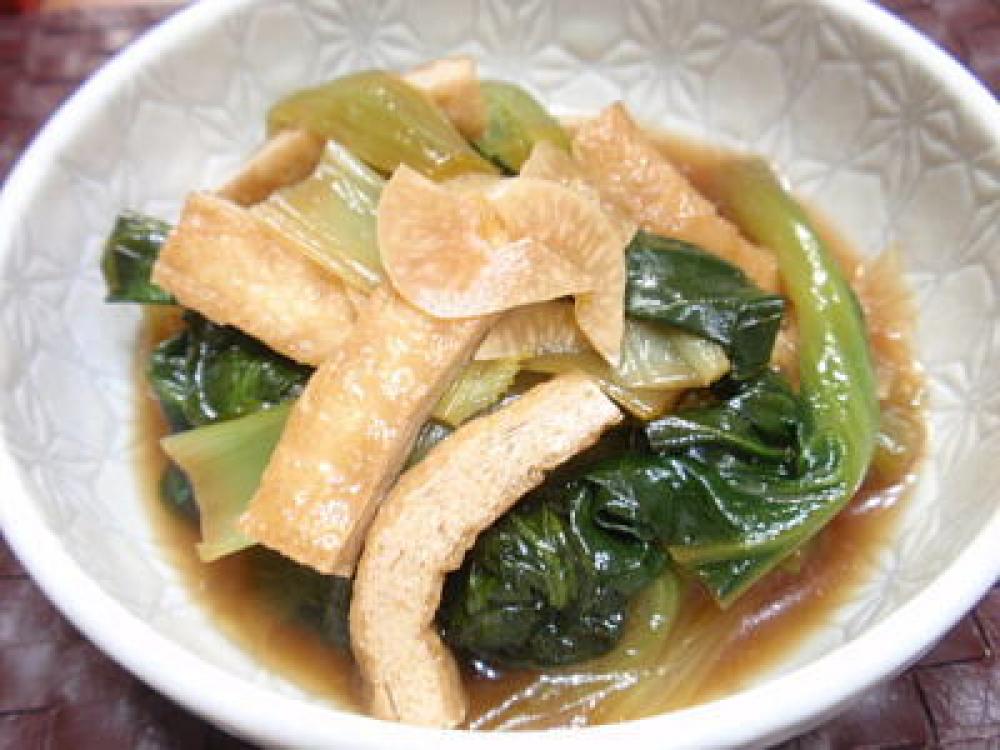 小松菜と油揚げの煮浸しガーリック風味